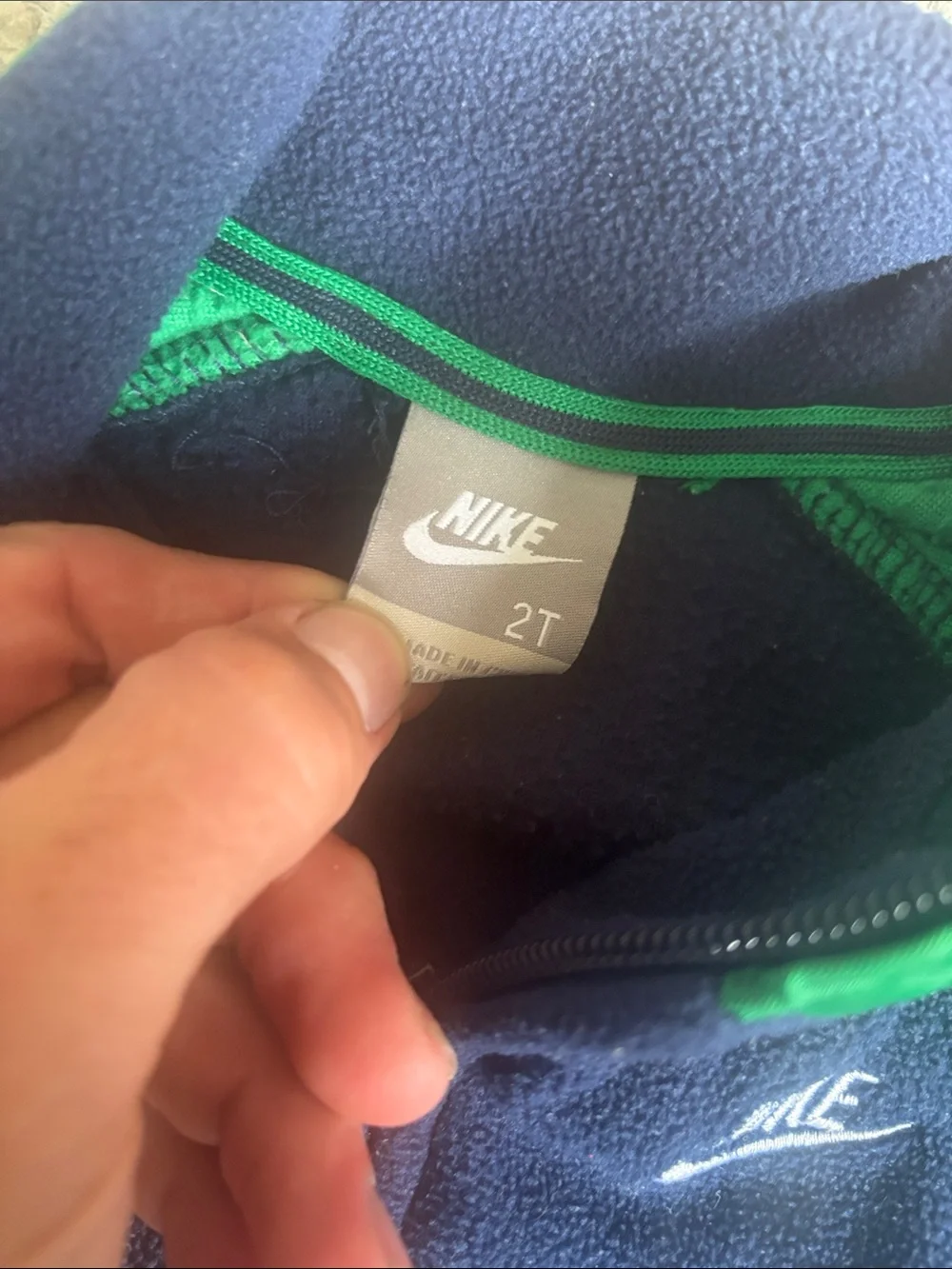 Vintage Nike Navy Jacket with Green and White Shoulder Panels